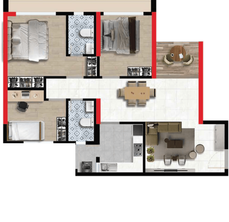 3 BHK (Type 2) floor plan